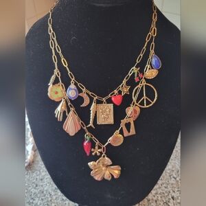 Free People Gold Tone Charm Maximillian Necklace with Multicolor Accents